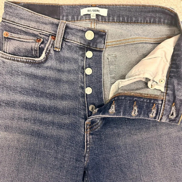 Re/Done Jeans 90s High Rise Ankle Crop Button Fly Raw Hems - Picture 5 of 11